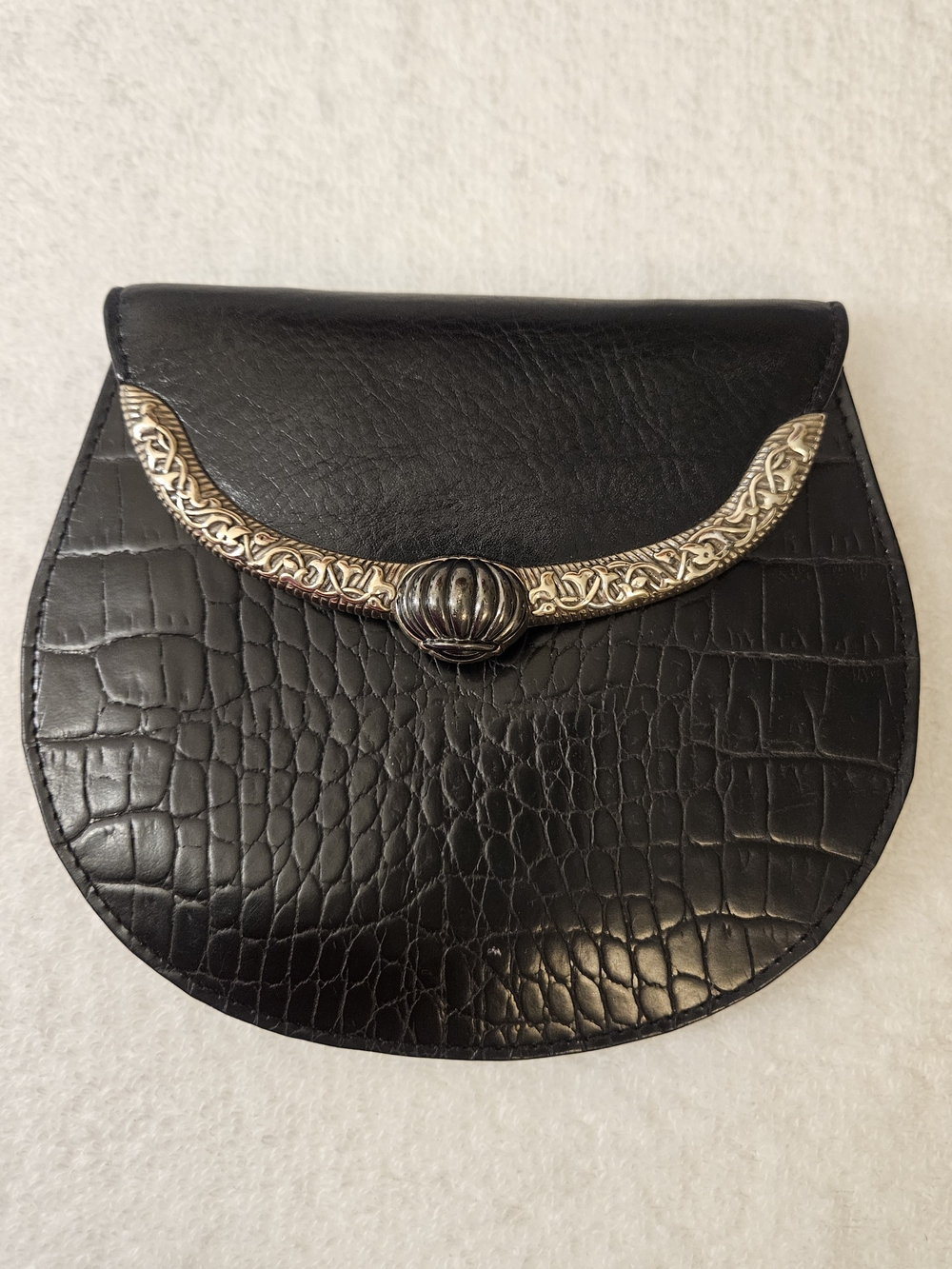 Vintage Brighton Black Crocodile Print Leather Clutch Pouch Western